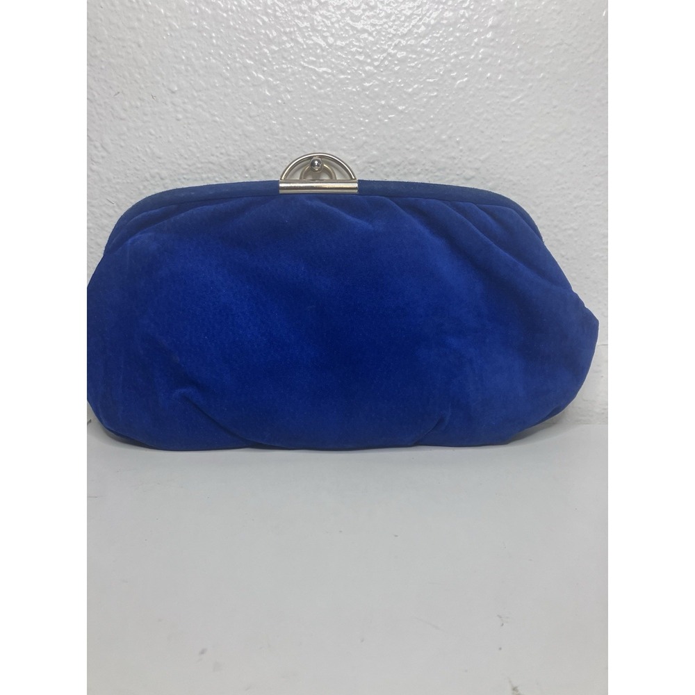 VTG Cobalt Blue Suede Clutch Bag + Strap Made in Italy Leather Royal Blue Purse